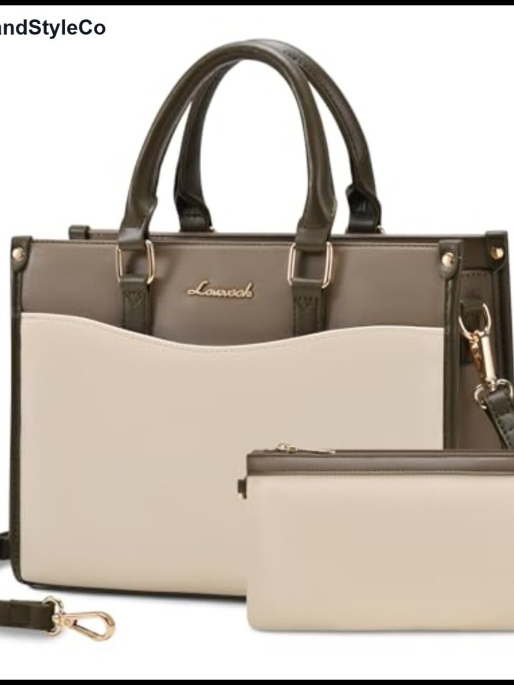 Vegan Leather Satchel Tote Bag with Wristlet Clutch Top Handle Crossbody